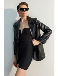Trendyol Black Woven Oversize Faux Leather Blazer Jacket