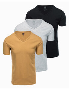 Ombre Clothing Súprava bavlnených tričiek V-NECK 3-pack - mix V15 Z29