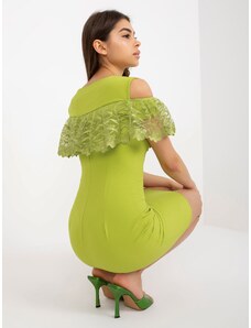 Fashionhunters Lime cocktail dress with wide frills