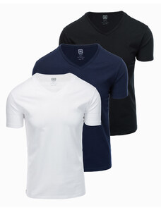 Ombre Clothing Súprava bavlnených tričiek V-NECK 3-pack - mix V12 Z29