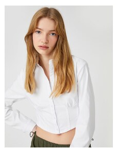 Koton Crop Shirt Bodice Detail Long Sleeved Cuff Collar