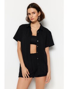 Trendyol Black Woven Linen blended Shirt Shorts Set