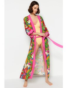 Trendyol Collection Maxi tkané kimono a kaftan s kvetinovým vzorom