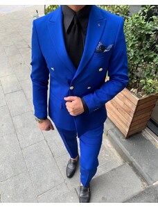 Fashionclub Pánsky modrý dvojradový oblek Rhodos