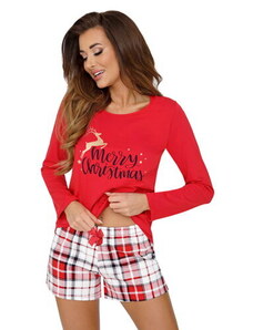 Donna Vianočné dámske bavlnené pyžamo krátke Merry červené, Farba červená