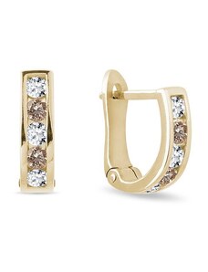 Zlaté náušnice kruhy s čírymi a champagne diamantmi KLENOTA E0921323