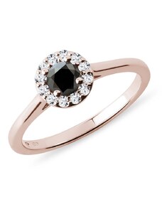 Prsteň z ružového zlata s čiernym diamantom a briliantmi KLENOTA R0281304