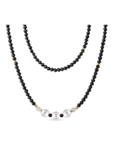 Zlatý náhrdelník z čiernych spinelov a perál KLENOTA K8022873