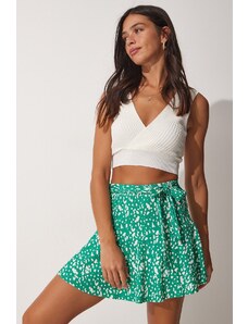Happiness İstanbul Women's Green Belted Patterned Mini Viscose Shorts Skirt