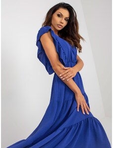 ITALY MODA Modré dámske romantické šaty s volánmi a s gumičkou v páse