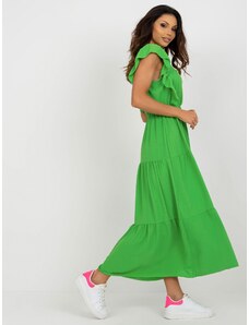 Fashionhunters Light green dress with ruffle for the summer