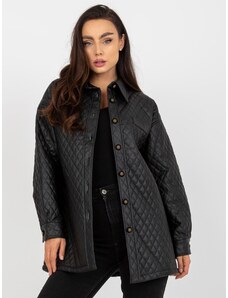 Basic Čierna prechodná kabátová bunda na gombíky z eko kože