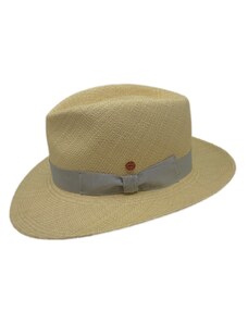 Luxusný panamský klobúk Fedora Bogart so šedou stuhou - ručne pletený, UV faktor 80 - Ekvádorská panama - Mayser Colmar