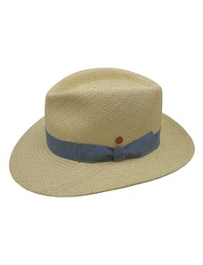 Luxusný panamský klobúk Fedora Bogart so svetlomodrou stuhou - ručne pletený, UV faktor 80 - Ekvádorská panama - Mayser Colmar