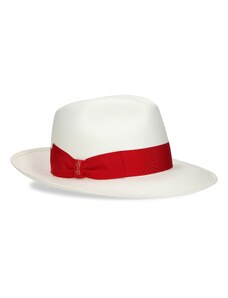 Panamský klobúk s červenou stuhou a širšou krempou od Borsalino - Wide-brimmed Fine Panama