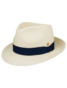 Exkluzívny panamský klobúk Fedora Bogart s modrou (navy) stuhou - ručne pletený, UV faktor 80 - Ekvádorská panama - Mayser Manuel