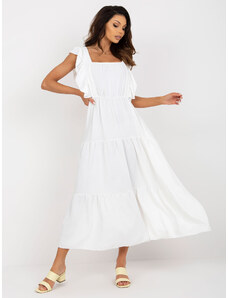 ITALY MODA Biele dámske romantické šaty s volánmi a s gumičkou v páse