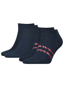 TOMMY HILFIGER - 2PACK Tommy stripe logo navy členkové ponožky
