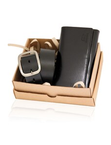 Dámsky darčekový set čierny opasok 40C + kožená čierna peňaženka - 80