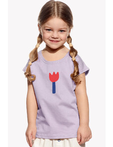 Piskacie Dievčenské tričko s kvetom, farba orgovánová, veľkosť 86