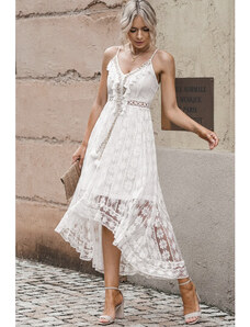 Úžasné maxi biele krajkové bohoo šaty LC618715-1