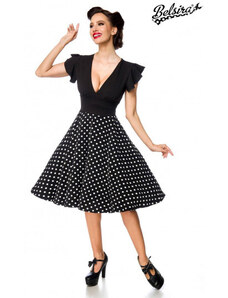 Elegantné retro šaty s krátkym volánovým rukávom a bodkovanou áčkovou sukňou Belsira 50215