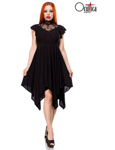 Čierne asymetrické gotické šaty s krajkou vo výstrihu OCULTICA 93000