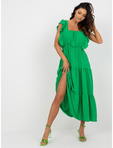 ITALY MODA Zelené dámske romantické šaty s volánmi a s gumičkou v páse