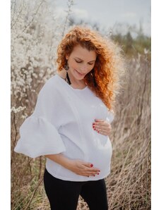 Mexy Mušelínová blúzka na dojčenie s PUFF rukávmi - biela
