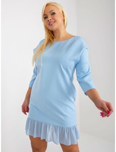 NUMERO Svetlo-modré mini koktejlové plus size šaty s trojštvrťovým rukávom
