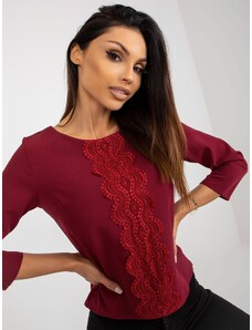 Fashionhunters Burgundy short formal blouse with lace