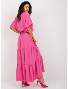 ITALY MODA Ružová maxi sukňa s volánom a opaskom