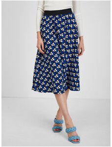 Orsay Blue Pleated Patterned Skirt - Women
