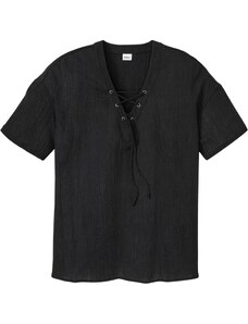 bonprix Košeľa s krátkym rukávom a šnurovačkou, farba čierna