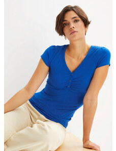 bonprix Tričko s gombičkovou légou z bio bavlny, farba modrá