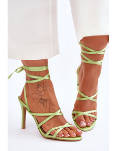 Basic Zelené štýlové šnúrovacie sandále na ihličkovom podpätku