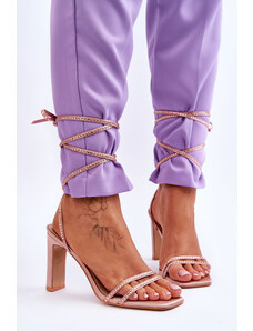 Basic Béžové elegantné šnúrovacie trblietavé sandále