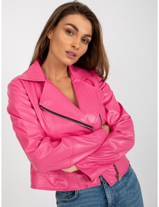 LAKERTA Ružová dámska krátka kožená bunda so zipsom bez kapucne