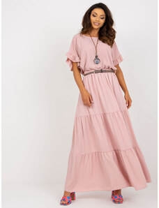 ITALY MODA Svetlo-ružová maxi sukňa s volánom a opaskom