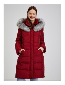 ORSAY Vínny dámsky zimný kabát z páperia s kapucňou a umelou kožušinou