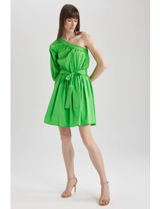 DEFACTO Asymmetrical One-Shoulder Poplin Mini Dress