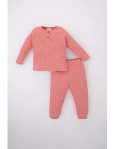 DEFACTO Baby Girls Long Sleeve Waffle Pajamas Set