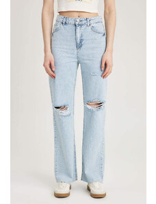 DEFACTO 90's Wide Leg Ripped Detailed Cropped Cut-Length Jeans