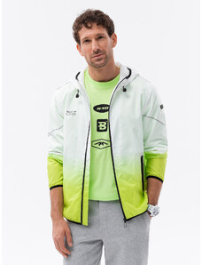 Ombre Clothing Pánska športová bunda s ombre efektom - biela a limetkovo zelená V1 OM-JANP-0104
