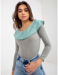 Fashionhunters Grey and mint blouse with lace trim