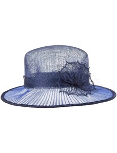 SEEBERGER Modrý slávnostný klobúk s ozdobou - zo sisalovej slamy