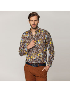 Willsoor Klasická pánska košeľa hnedej farby s kvetinovým vzorom 15093