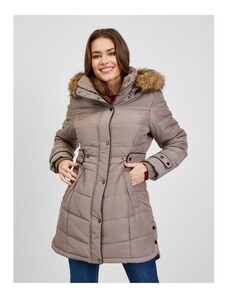 ORSAY Hnedý dámsky prešívaný zimný kabát s odnímateľnou kapucňou s kožušinou 34