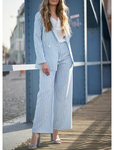Glamorous by Glam Dámsky komplet sako a nohavice s pruhmi - svetlo modrá