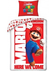 Halantex Posteľné obliečky Super Mario - motív Mushroom Kingdom, here we come! - 100% bavlna - 70 x 90 cm + 140 x 200 cm